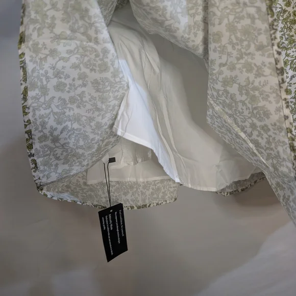 Green Floral Patterned Mini V Neck Puff Sleeve Babydoll Dress L - Picture 4 of 15